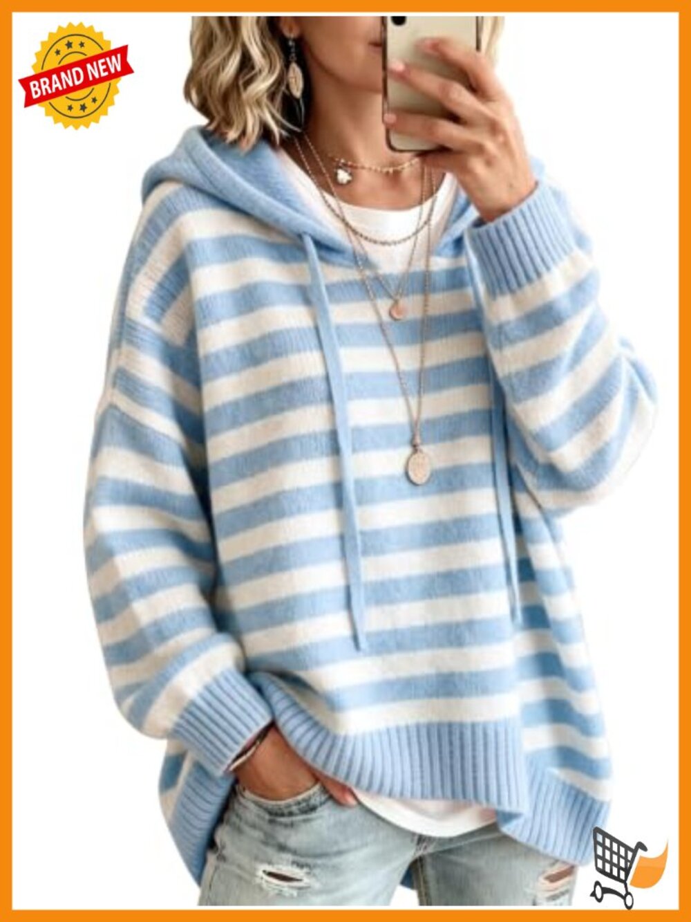 Wool Blend Oversized Hoodie Sweater Striped Colorblock Pullover